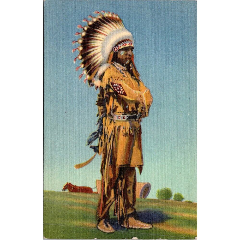 Pueblo Indian Dancer in Full Regalia Vintage Postcard SP17-17
